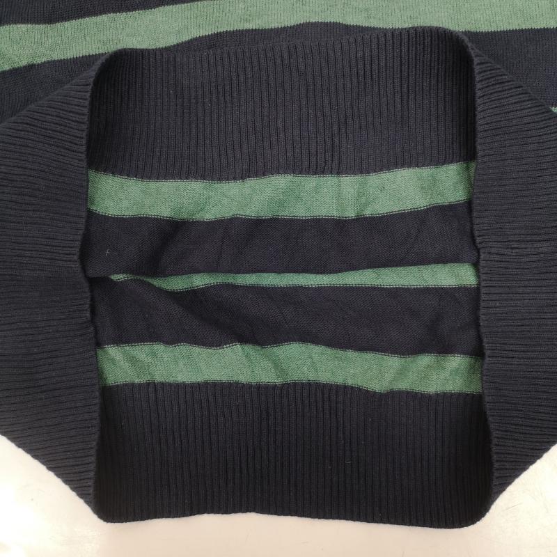 トミーヒルフィガー TOMMY HILFIGER ニット、セーター 長袖 フラッグロゴ 刺繡 ボーダー柄 ハーフジップ ニット セーター XL 紺 / ネイビー / navy X 緑 / グリーン / green メンズ USED 古着 中古 50170127