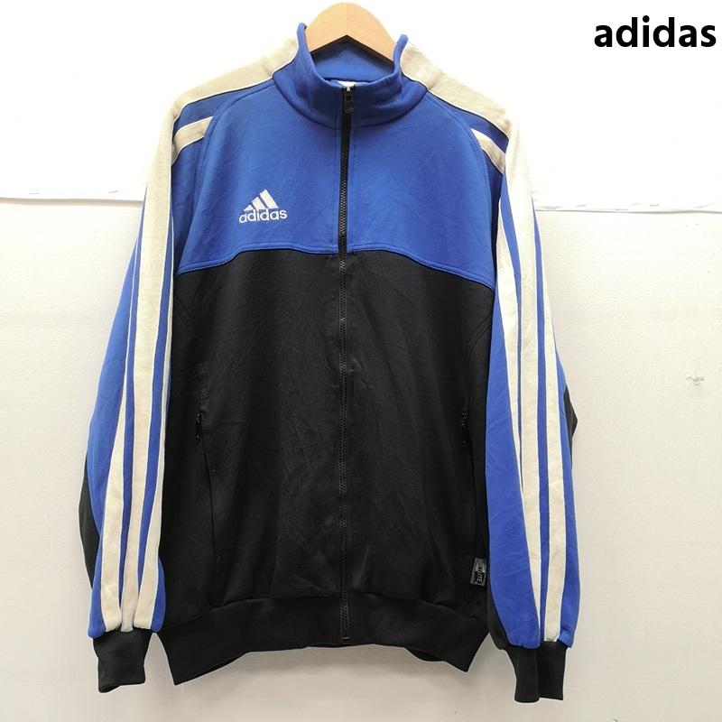 アディダス adidas ジャケット、上着 ジャンパー、ブルゾン 90s パフォーマンス ロゴ 3本ライン トラック ジャケット ジャージ M 青 / ブルー / blue X 黒 / ブラック / black メンズ USED 古着 中古 50170130