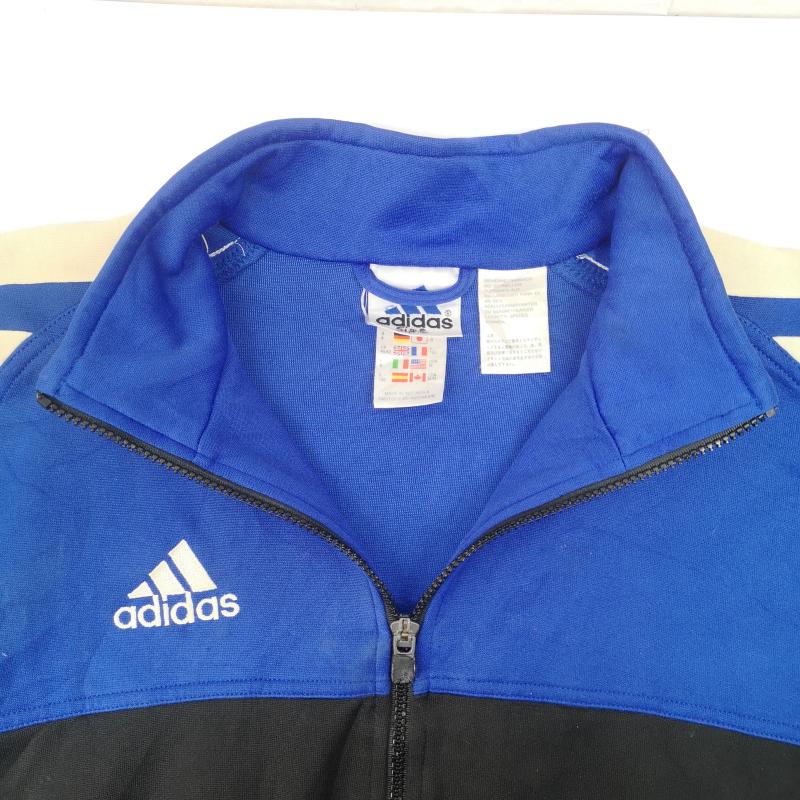 アディダス adidas ジャケット、上着 ジャンパー、ブルゾン 90s パフォーマンス ロゴ 3本ライン トラック ジャケット ジャージ M 青 / ブルー / blue X 黒 / ブラック / black メンズ USED 古着 中古 50170130