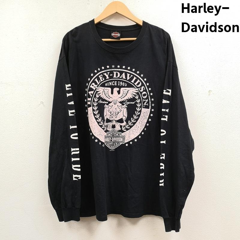 ハーレーダビッドソン Harley-Davidson Tシャツ 長袖 イーグル スカル メダリオン グラフィック 長袖 Tシャツ ロンT L/S TEE 黒 / ブラック / black メンズ USED 古着 中古 50170149