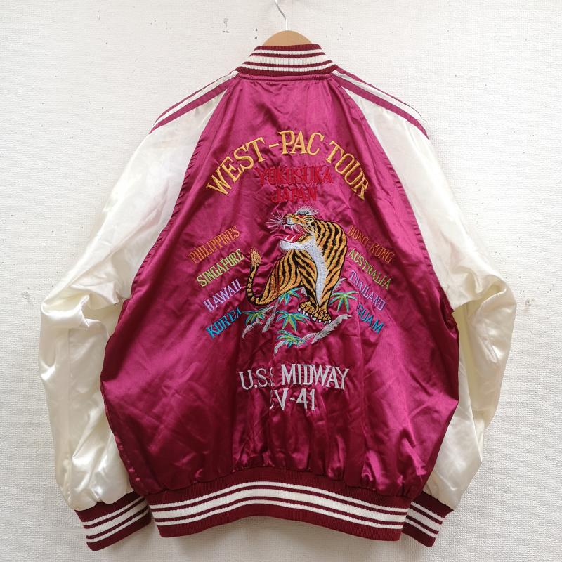 古着 USED ジャケット、上着 ジャンパー、ブルゾン TOP LEADER トップリーダー 双鷹 イーグル 刺繡 スカジャン スーベニア ジャケット FREE えんじ / ワインレッド / dark red X 銀 / シルバー / silver color メンズ USED 古着 中古 50170165