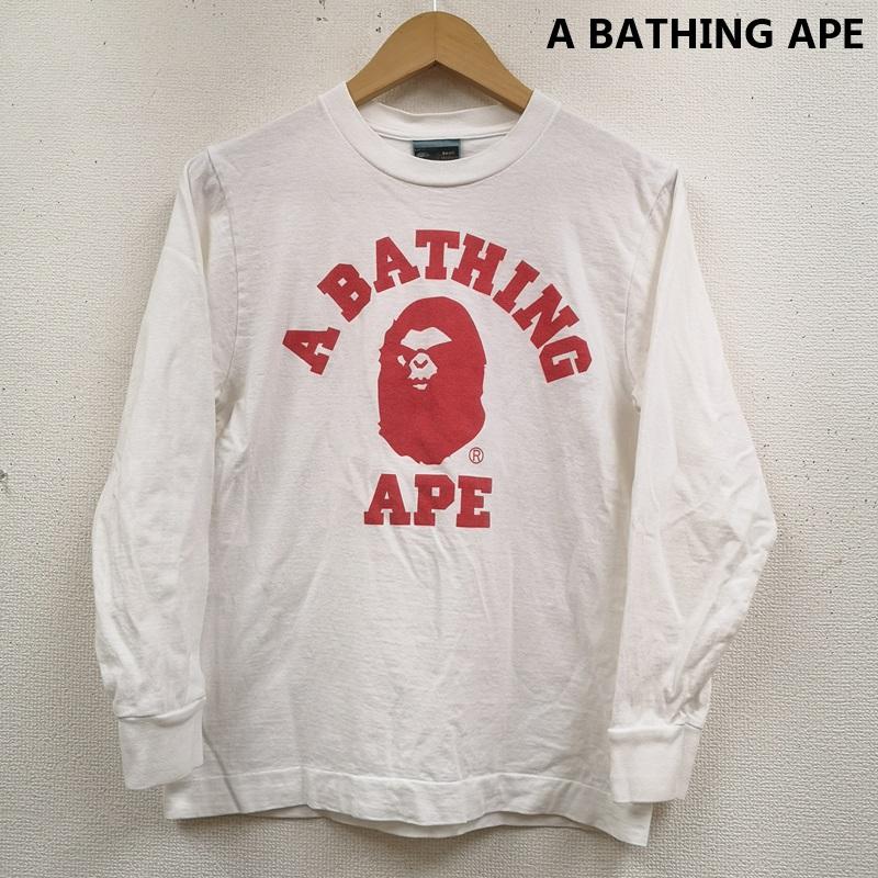 アベイシングエイプ A BATHING APE Tシャツ 長袖 日本製 カレッジ ロゴ ロング スリーブ Tシャツ L/S TEE S 白 / ホワイト / white X 赤 / レッド / red メンズ USED 古着 中古 50170181
