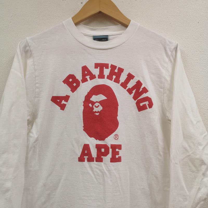 アベイシングエイプ A BATHING APE Tシャツ 長袖 日本製 カレッジ ロゴ ロング スリーブ Tシャツ L/S TEE S 白 / ホワイト / white X 赤 / レッド / red メンズ USED 古着 中古 50170181