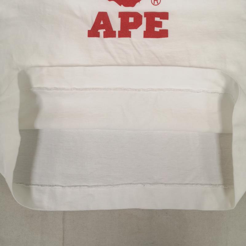 アベイシングエイプ A BATHING APE Tシャツ 長袖 日本製 カレッジ ロゴ ロング スリーブ Tシャツ L/S TEE S 白 / ホワイト / white X 赤 / レッド / red メンズ USED 古着 中古 50170181