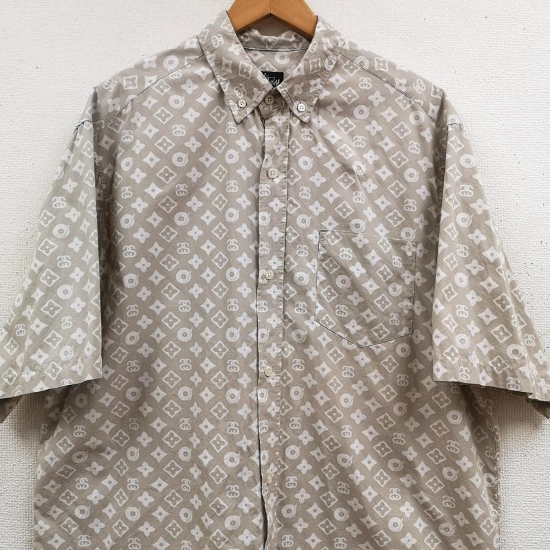 ステューシー STUSSY シャツ、ブラウス 半袖 USA製 90s 黒タグ モノグラム ボタンダウン 半袖 シャツ L 灰 / グレー / gray X ベージュ / ベージュ / beige メンズ USED 古着 中古 50170196