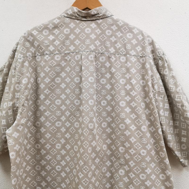 ステューシー STUSSY シャツ、ブラウス 半袖 USA製 90s 黒タグ モノグラム ボタンダウン 半袖 シャツ L 灰 / グレー / gray X ベージュ / ベージュ / beige メンズ USED 古着 中古 50170196