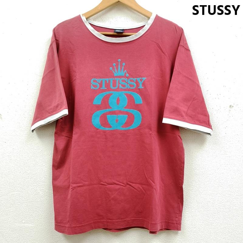 ステューシー STUSSY Tシャツ 半袖 USA製 SSリンク クラウン 半袖 リンガー Tシャツ S/S TEE XL えんじ / ワインレッド / dark red X 水色 / ライトブルー / メンズ USED 古着 中古 50170197