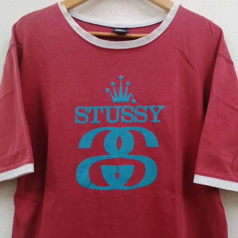 ステューシー STUSSY Tシャツ 半袖 USA製 SSリンク クラウン 半袖 リンガー Tシャツ S/S TEE XL えんじ / ワインレッド / dark red X 水色 / ライトブルー / メンズ USED 古着 中古 50170197
