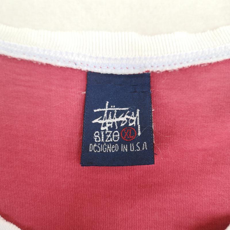 ステューシー STUSSY Tシャツ 半袖 USA製 SSリンク クラウン 半袖 リンガー Tシャツ S/S TEE XL えんじ / ワインレッド / dark red X 水色 / ライトブルー / メンズ USED 古着 中古 50170197