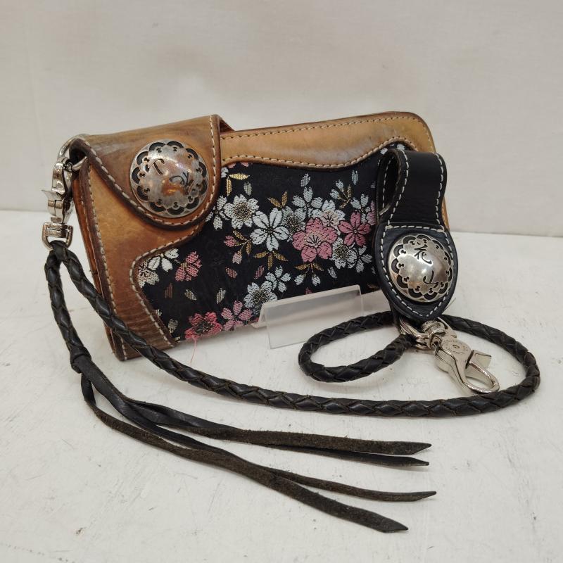 デグナー DEGNER 財布 長財布 花山 レザー ロング ウォレット 京桜 タン - 黒 / ブラック / black X 茶 / ブラウン / brown メンズ USED 古着 中古 50170219