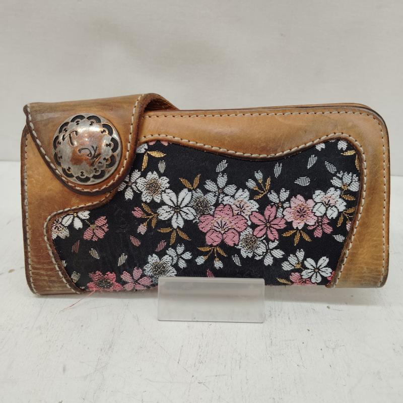 デグナー DEGNER 財布 長財布 花山 レザー ロング ウォレット 京桜 タン - 黒 / ブラック / black X 茶 / ブラウン / brown メンズ USED 古着 中古 50170219