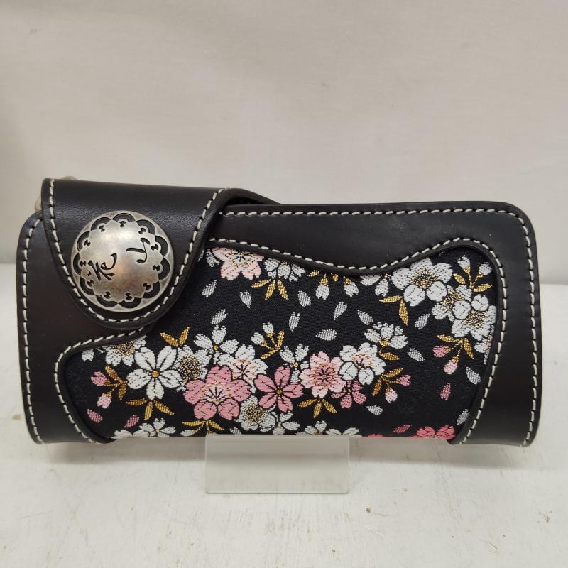 デグナー DEGNER 財布 長財布 花山 レザー ロング ウォレット 京桜 タン - 黒 / ブラック / black メンズ USED 古着 中古 50170221