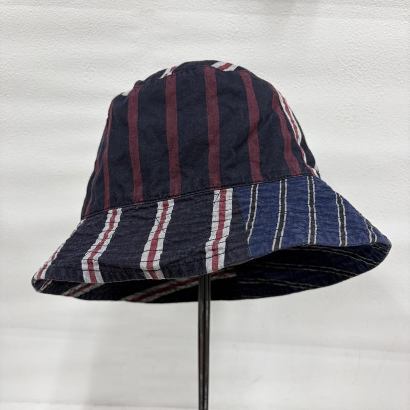 エンジニアードガーメンツ Engineered Garments 帽子 ハット レジメンタル ストライプ デザイン 切り替え バケットハット パッチワーク Lsize USA製 - ストライプ 紺 / ネイビー / navy X えんじ / ワインレッド / dark red メンズ USED 古着 中古 50170239