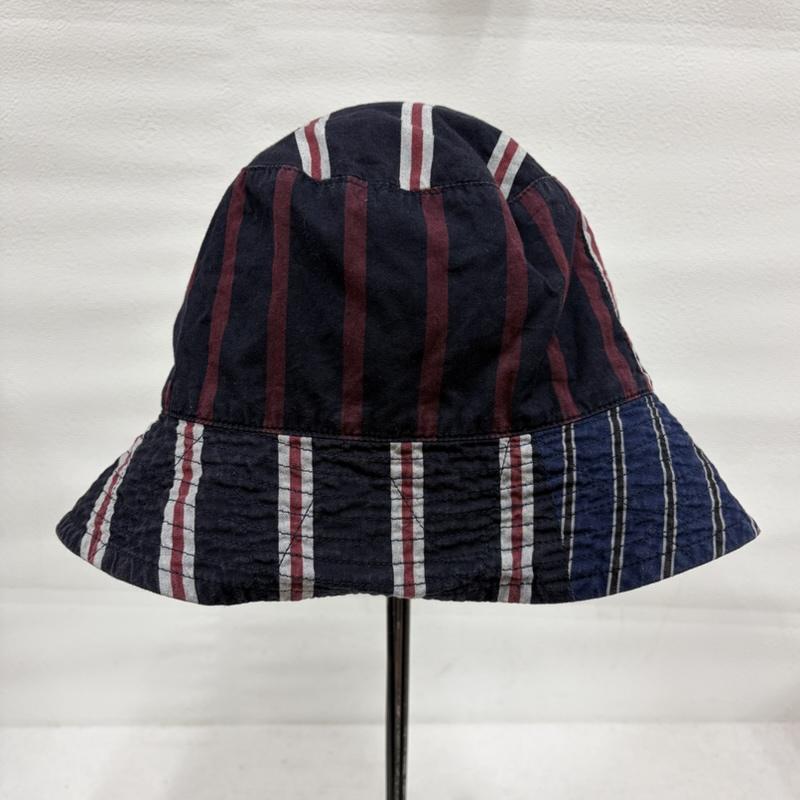 エンジニアードガーメンツ Engineered Garments 帽子 ハット レジメンタル ストライプ デザイン 切り替え バケットハット パッチワーク Lsize USA製 - ストライプ 紺 / ネイビー / navy X えんじ / ワインレッド / dark red メンズ USED 古着 中古 50170239