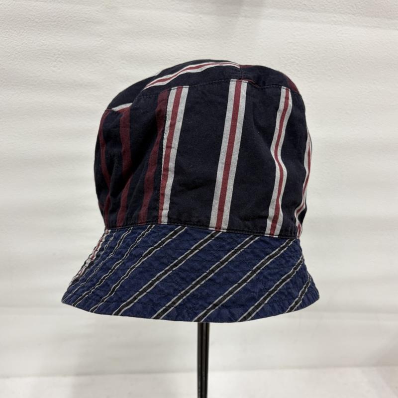 エンジニアードガーメンツ Engineered Garments 帽子 ハット レジメンタル ストライプ デザイン 切り替え バケットハット パッチワーク Lsize USA製 - ストライプ 紺 / ネイビー / navy X えんじ / ワインレッド / dark red メンズ USED 古着 中古 50170239