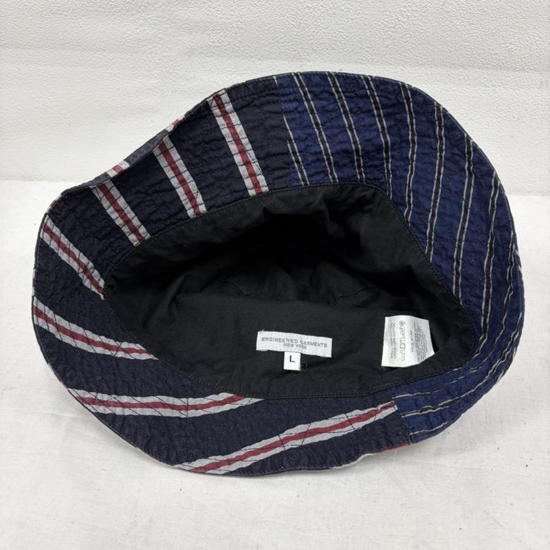 エンジニアードガーメンツ Engineered Garments 帽子 ハット レジメンタル ストライプ デザイン 切り替え バケットハット パッチワーク Lsize USA製 - ストライプ 紺 / ネイビー / navy X えんじ / ワインレッド / dark red メンズ USED 古着 中古 50170239