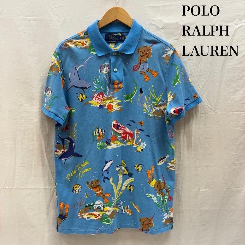 ポロラルフローレン POLO RALPH LAUREN ポロシャツ 半袖 POLO BEAR ポロベア カスタムスリムフィット ポニー 刺繍 総柄 鹿の子 ポロシャツ L メンズ USED 古着 中古 50170253