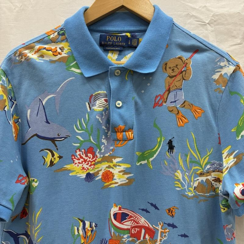 ポロラルフローレン POLO RALPH LAUREN ポロシャツ 半袖 POLO BEAR ポロベア カスタムスリムフィット ポニー 刺繍 総柄 鹿の子 ポロシャツ L メンズ USED 古着 中古 50170253