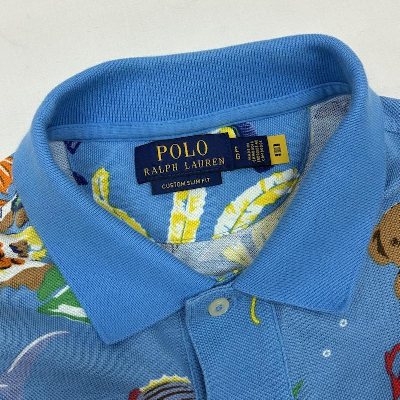 ポロラルフローレン POLO RALPH LAUREN ポロシャツ 半袖 POLO BEAR ポロベア カスタムスリムフィット ポニー 刺繍 総柄 鹿の子 ポロシャツ L メンズ USED 古着 中古 50170253