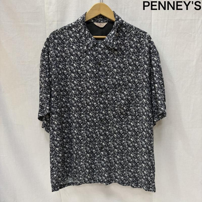 タウンクラフト TOWNCRAFT シャツ、ブラウス 半袖 Printed Loop Collar SS Shirt 総柄 スカル レーヨン 半袖シャツ M 白 / ホワイト / white X 黒 / ブラック / black メンズ USED 古着 中古 50170311