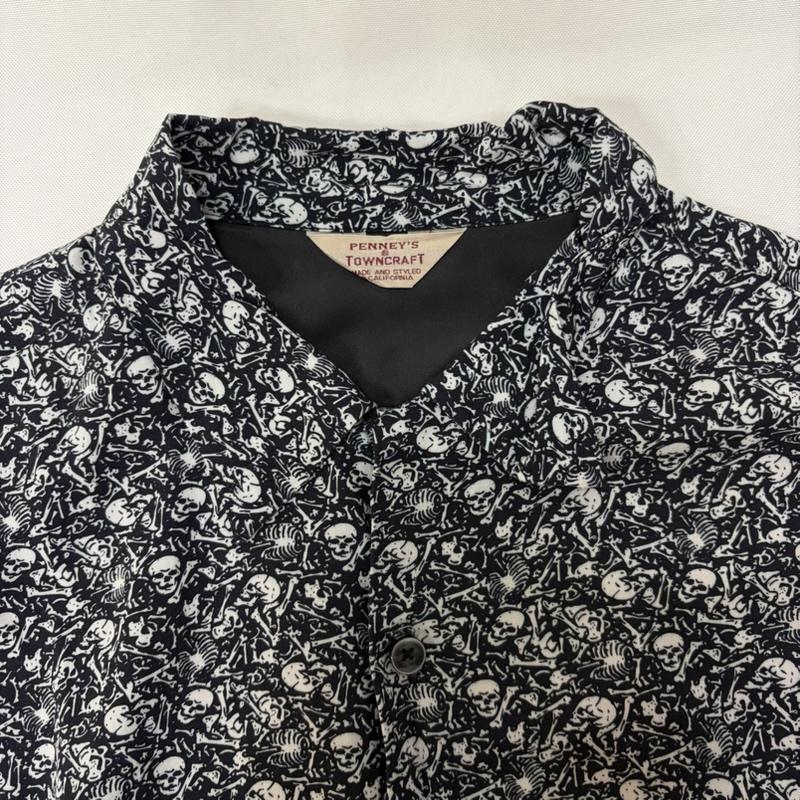 タウンクラフト TOWNCRAFT シャツ、ブラウス 半袖 Printed Loop Collar SS Shirt 総柄 スカル レーヨン 半袖シャツ M 白 / ホワイト / white X 黒 / ブラック / black メンズ USED 古着 中古 50170311