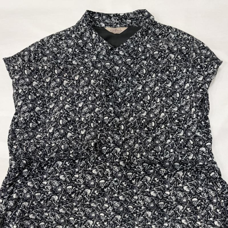タウンクラフト TOWNCRAFT シャツ、ブラウス 半袖 Printed Loop Collar SS Shirt 総柄 スカル レーヨン 半袖シャツ M 白 / ホワイト / white X 黒 / ブラック / black メンズ USED 古着 中古 50170311