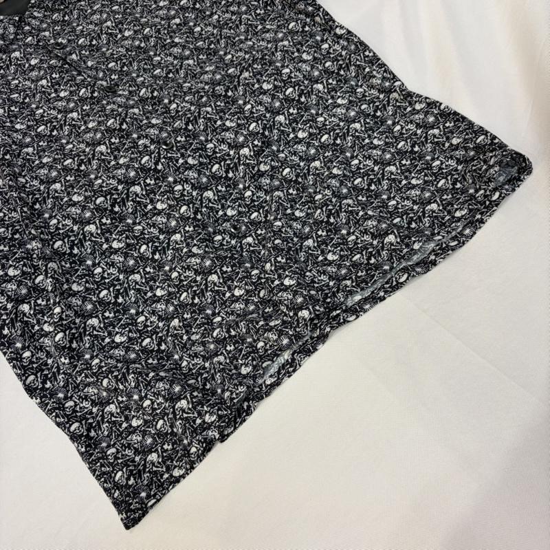タウンクラフト TOWNCRAFT シャツ、ブラウス 半袖 Printed Loop Collar SS Shirt 総柄 スカル レーヨン 半袖シャツ M 白 / ホワイト / white X 黒 / ブラック / black メンズ USED 古着 中古 50170311
