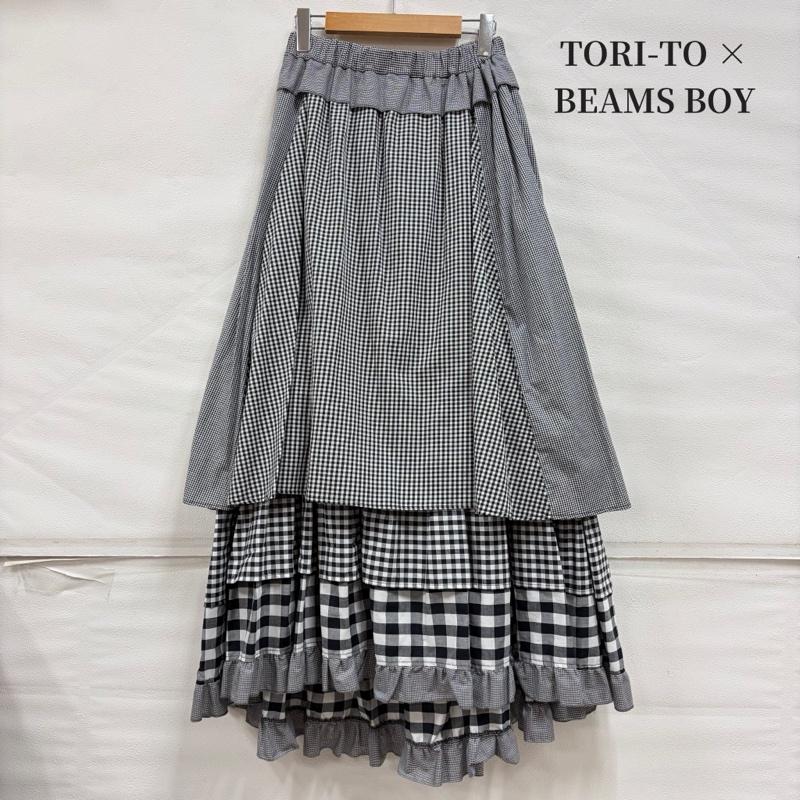 トリト TORI-TO スカート ロングスカート BEAMS BOY 別注 ギンガムチェック ビクトリアン ボリューム フリル ティアード スカート 日本製 M チェック 黒 / ブラック / black X 白 / ホワイト / white レディース USED 古着 中古 50170374