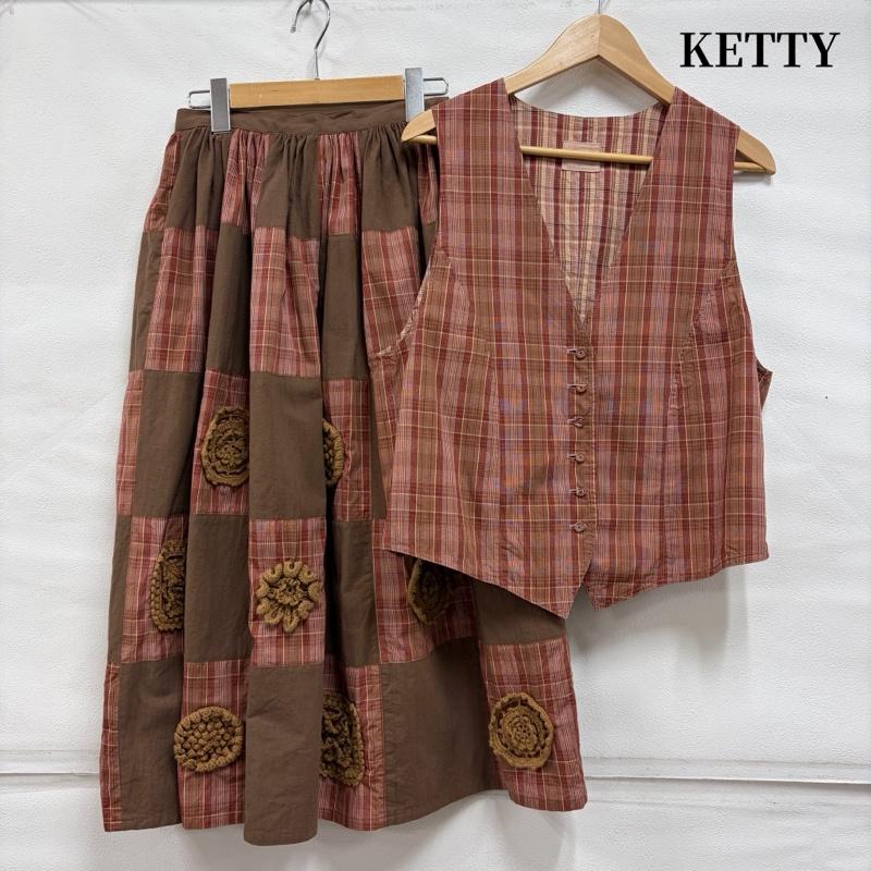 ケティ ketty セットアップ セットアップ セットアップ ベスト ニットモチーフ タータンチェック ロングスカート M チェック 茶 / ブラウン / brown レディース USED 古着 中古 50170380