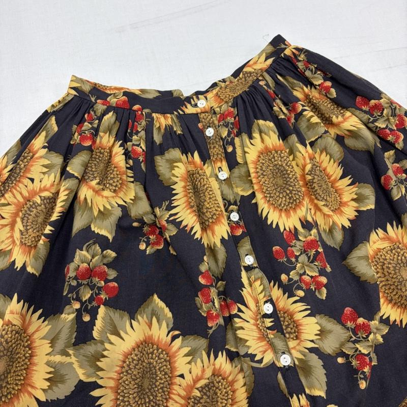 ケティ ketty セットアップ セットアップ ひまわり 花柄 フリル セットアップ 半袖 パフスリーブ ブラウス Aライン ロングスカート レーヨン 9号 花柄 紺 / ネイビー / navy X 橙 / オレンジ / orange X 赤 / レッド / red レディース USED 古着 中古 50170383