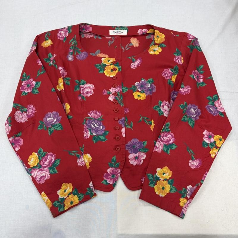 ケンゾー KENZO セットアップ セットアップ 80s 90s OLD ヴィンテージ 花柄 セットアップ ブラウス シャツ ジャケット ロングスカート リボンベルト COMPOSITION 38 花柄 X プリント 赤 / レッド / red X マルチカラー / マルチカラー / multicolor レディース USED 古着 中古 50170389