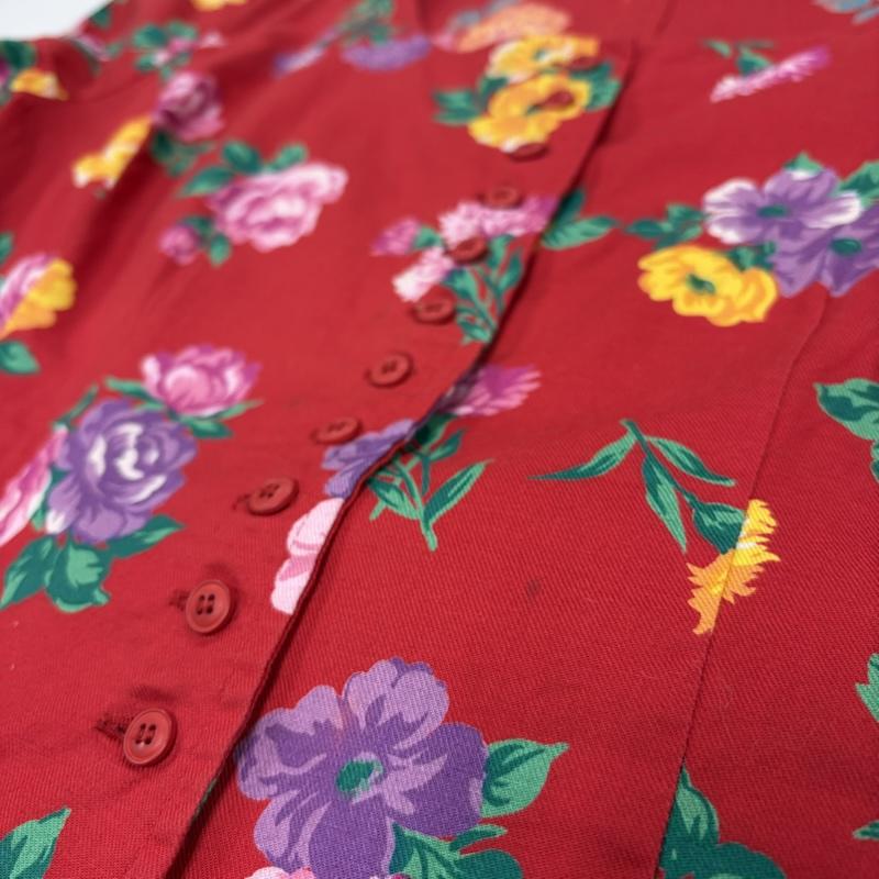 ケンゾー KENZO セットアップ セットアップ 80s 90s OLD ヴィンテージ 花柄 セットアップ ブラウス シャツ ジャケット ロングスカート リボンベルト COMPOSITION 38 花柄 X プリント 赤 / レッド / red X マルチカラー / マルチカラー / multicolor レディース USED 古着 中古 50170389