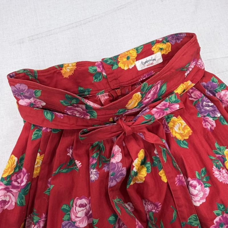 ケンゾー KENZO セットアップ セットアップ 80s 90s OLD ヴィンテージ 花柄 セットアップ ブラウス シャツ ジャケット ロングスカート リボンベルト COMPOSITION 38 花柄 X プリント 赤 / レッド / red X マルチカラー / マルチカラー / multicolor レディース USED 古着 中古 50170389