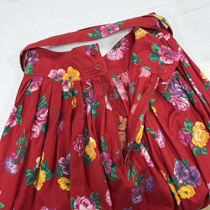 ケンゾー KENZO セットアップ セットアップ 80s 90s OLD ヴィンテージ 花柄 セットアップ ブラウス シャツ ジャケット ロングスカート リボンベルト COMPOSITION 38 花柄 X プリント 赤 / レッド / red X マルチカラー / マルチカラー / multicolor レディース USED 古着 中古 50170389