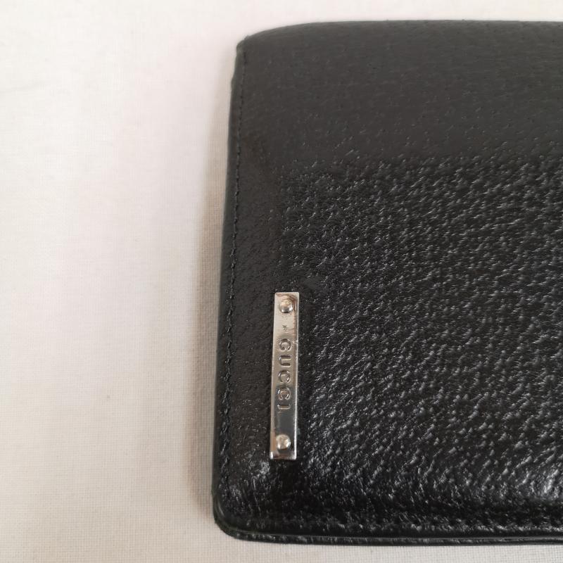 グッチ GUCCI 財布 二つ折り ロゴ プレート 二つ折り 長財布 札入れ - 黒 / ブラック / black メンズ USED 古着 中古 50170401