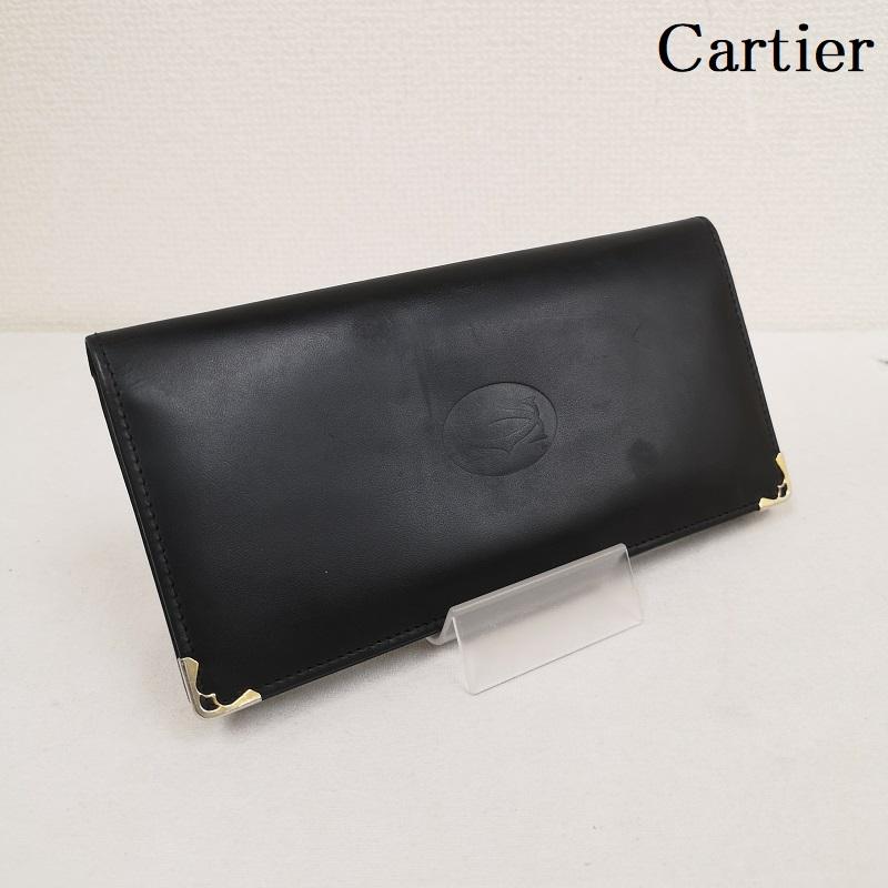 カルティエ Cartier 財布 長財布 マスト ドゥ Must de ライン レザー製 長財布 札入れ - 黒 / ブラック / black メンズ USED 古着 中古 50170402