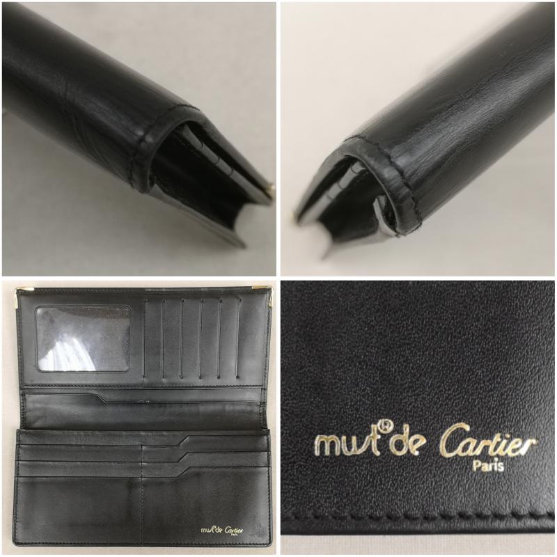 カルティエ Cartier 財布 長財布 マスト ドゥ Must de ライン レザー製 長財布 札入れ - 黒 / ブラック / black メンズ USED 古着 中古 50170402
