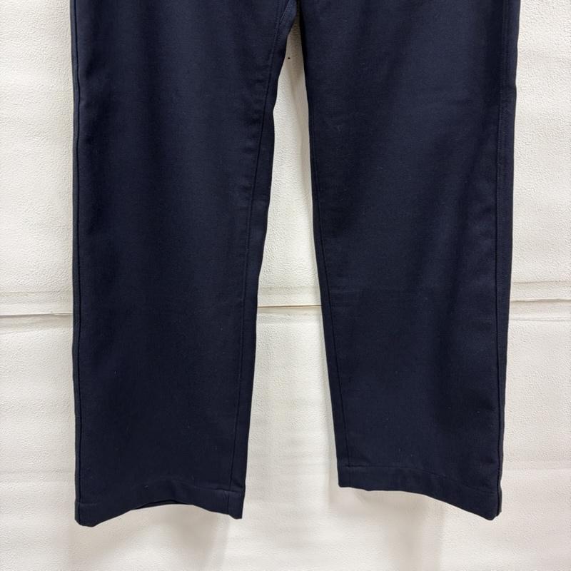 ジュンヤワタナベコムデギャルソンマン JUNYA WATANABE COMME des GARCONS MAN パンツ スラックス 12AW ウールツイルパンツ WJ-P041 ワーク スラックス ボタンフライ レザーパーツ XS 無地 紺 / ネイビー / navy メンズ USED 古着 中古 50170416