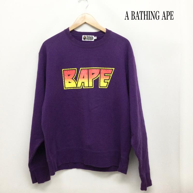 アベイシングエイプ A BATHING APE トレーナー 長袖 a bathing ape 001SWH301009X BAPEロゴ ラインストーン スウェット M ロゴ、文字 紫 / パープル / purple メンズ USED 古着 中古 50170428