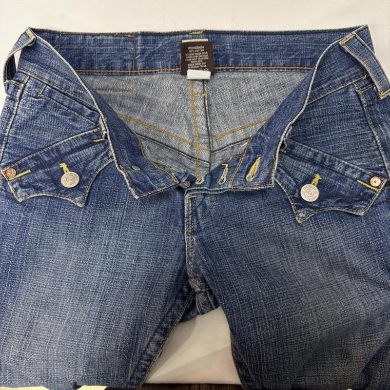 トゥルーレリジョン TRUE RELIGION パンツ ワークパンツ、ペインターパンツ 814 デニム フレア デニム パンツ USA製 28インチ インディゴ / インディゴ / Indigo メンズ USED 古着 中古 50170490