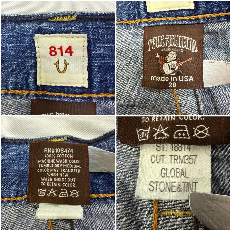 トゥルーレリジョン TRUE RELIGION パンツ ワークパンツ、ペインターパンツ 814 デニム フレア デニム パンツ USA製 28インチ インディゴ / インディゴ / Indigo メンズ USED 古着 中古 50170490