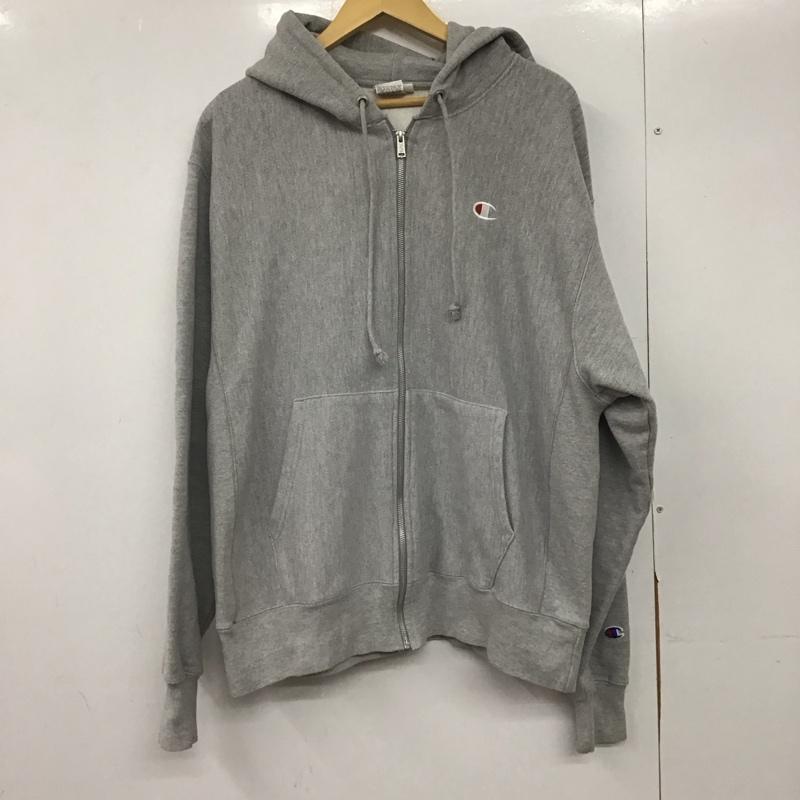 チャンピオン Champion パーカー 長袖 ジップアップパーカー 長袖パーカー カジュアルジャケット L ロゴ、文字 灰 / グレー /  メンズ USED 古着 中古 10146623