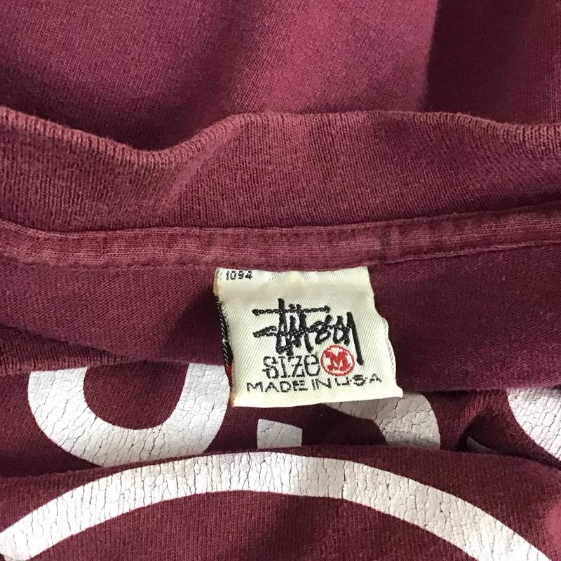 ステューシー STUSSY Tシャツ 半袖 クルーネック プリント 90年代 M ロゴ、文字 えんじ / ワインレッド /  メンズ USED 古着 中古 10107639