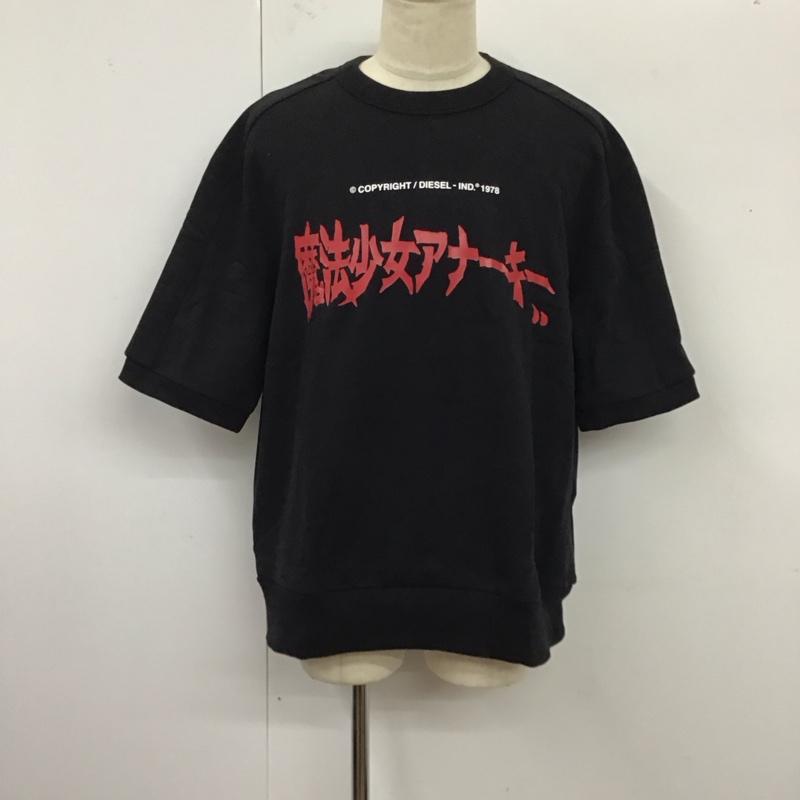 ディーゼル DIESEL カットソー 半袖 半袖カットソー プリントTシャツ クルーネックカットソー JUNINAGAWA L ロゴ、文字 黒 / ブラック /  メンズ USED 古着 中古 10120354