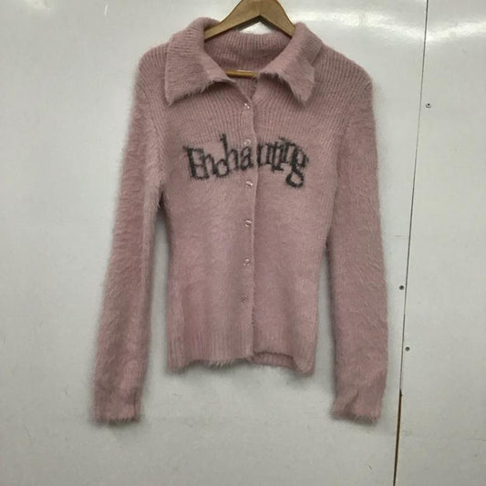 ラグア ジェム LAGUA GEM カーディガン 長袖 FREE ロゴ、文字 桃 / ピンク /  レディース USED 古着 中古 10150165