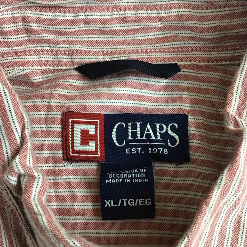 チャップス CHAPS シャツ、ブラウス 長袖 長袖シャツ カラーシャツ ポケットシャツ 長袖カットソー ストライプシャツ XL ストライプ 赤 / レッド /  メンズ USED 古着 中古 10118278