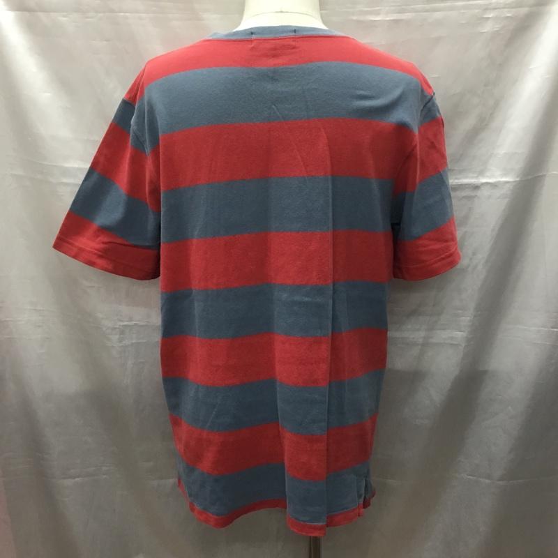 ポロバイラルフローレン Polo by RALPH LAUREN Tシャツ 半袖 クルーネック ワイドボーダー L ワンポイント 灰 / グレー / X 赤 / レッド /  メンズ USED 古着 中古 10115686