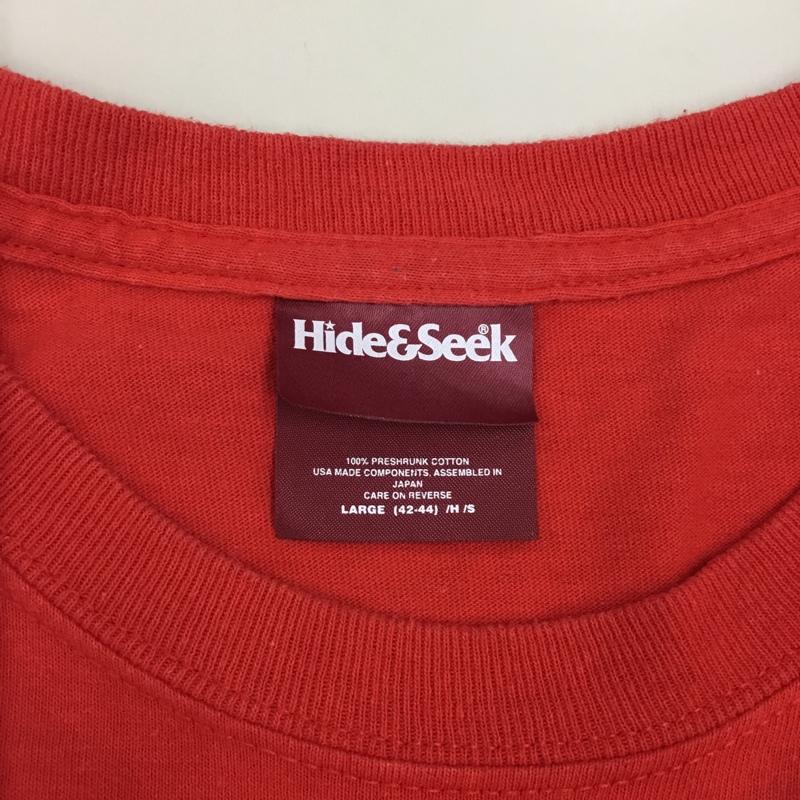 ハイドアンドシーク HIDE AND SEEK Tシャツ 半袖 半袖カットソー プリントTシャツ クルーネックカットソー L ロゴ、文字 赤 / レッド /  メンズ USED 古着 中古 10111933