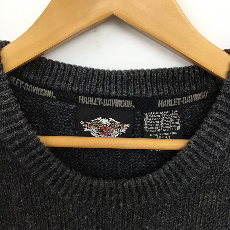 ハーレーダビッドソン Harley-Davidson ニット、セーター 長袖 長袖ニットカットソー クルーネック セーター ロゴ、文字 灰 / グレー /  メンズ USED 古着 中古 10140510