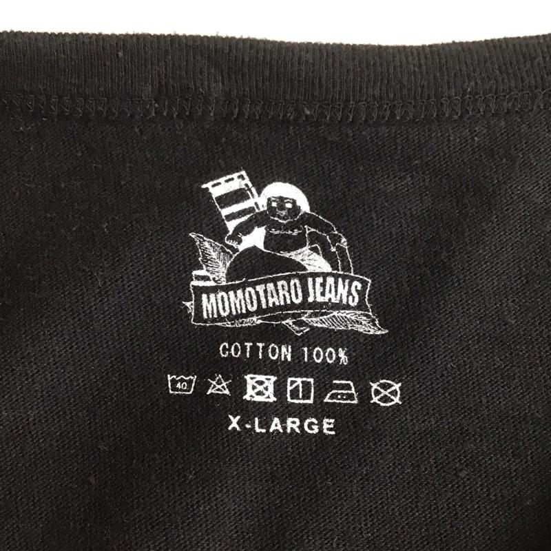桃太郎ジーンズ MOMOTARO JEANS Tシャツ 半袖 半袖カットソー プリントTシャツ クルーネックカットソー XL 無地 白 / ホワイト / X 黒 / ブラック /  メンズ USED 古着 中古 10107300